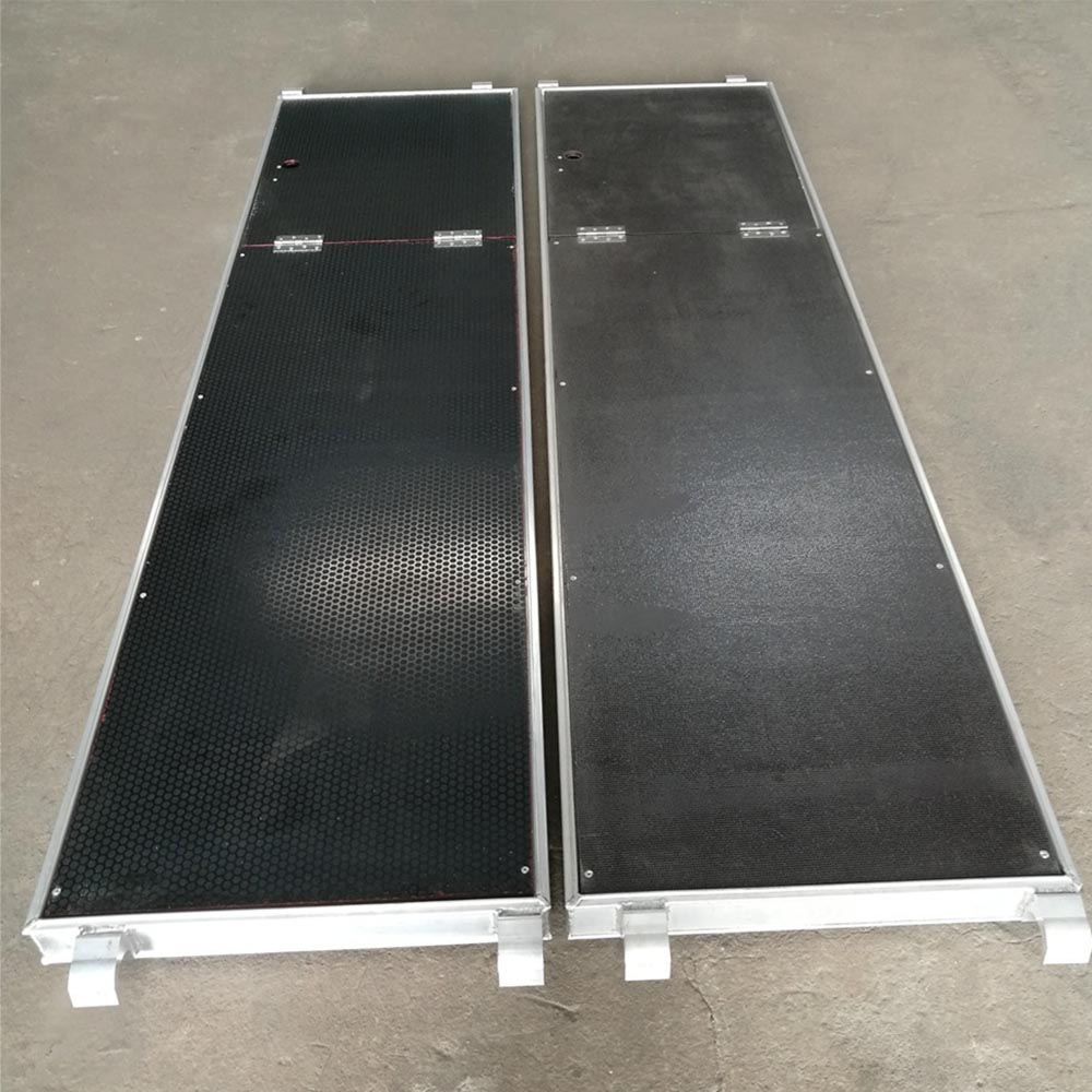 Aluminum plywood platform with trapdoor and ladder