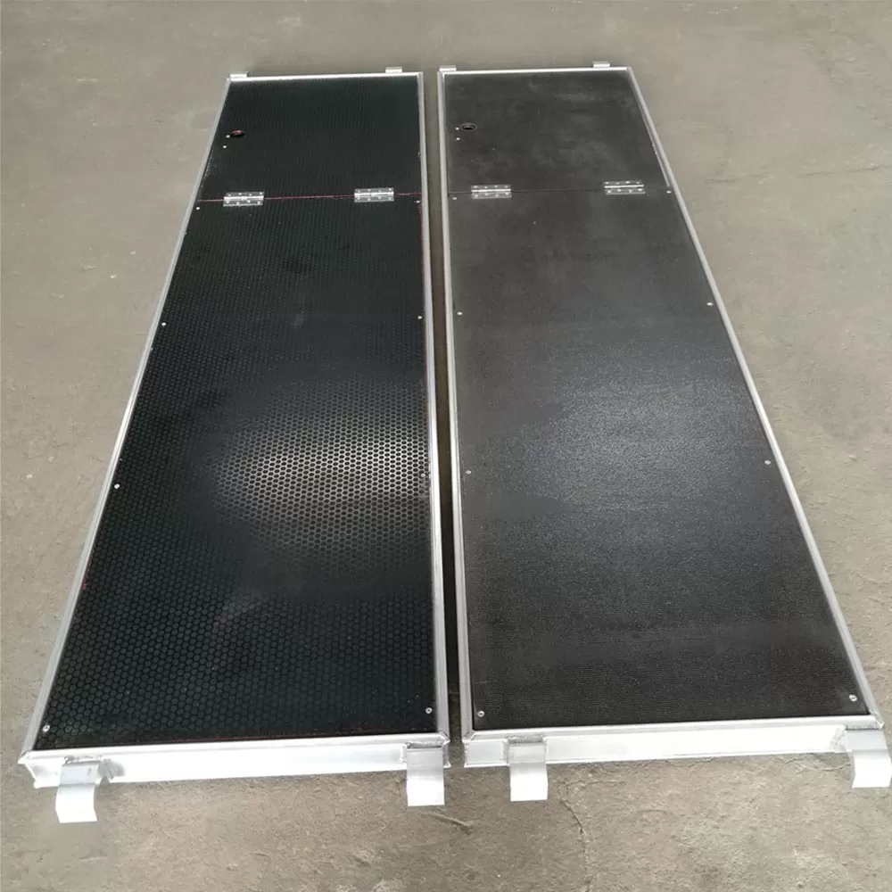 Aluminum plywood platform with trapdoor and ladder
