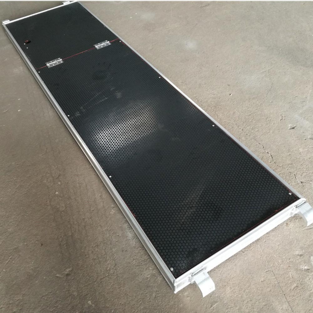 Aluminum plywood platform with trapdoor and ladder