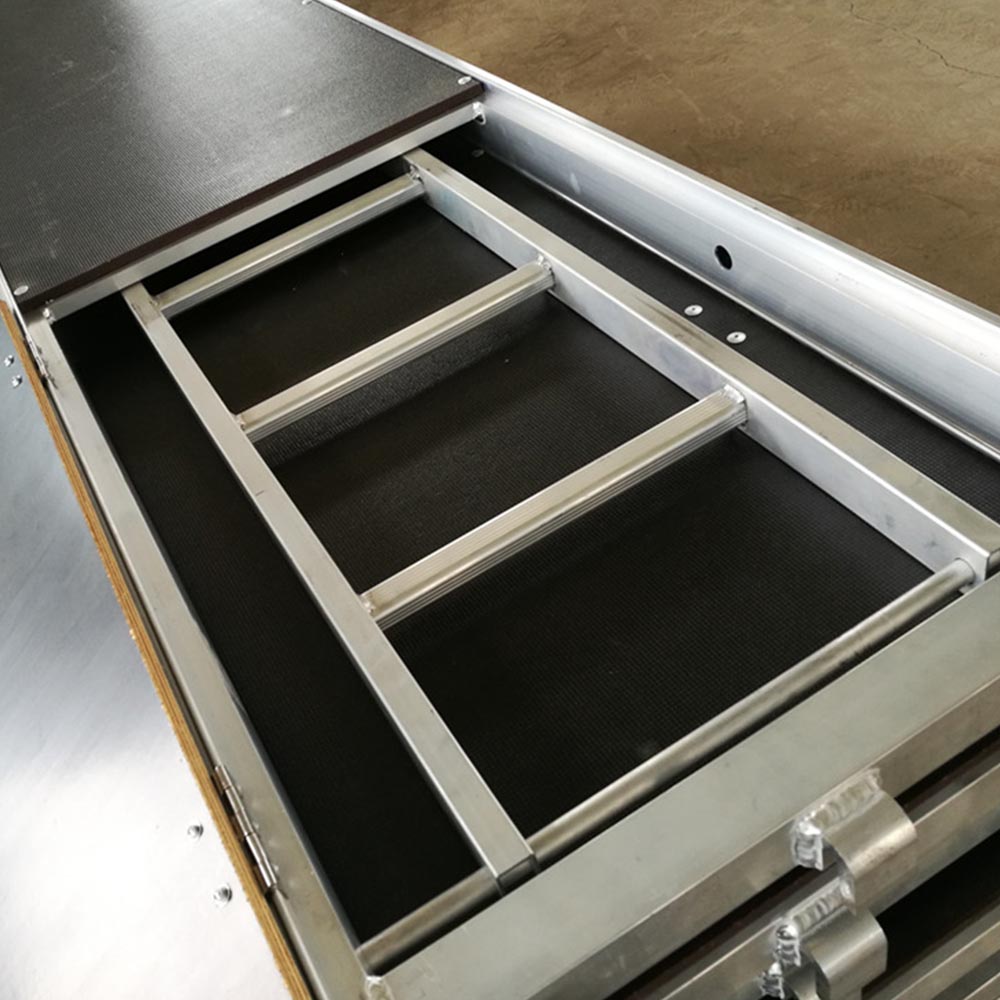 Aluminum plywood platform with trapdoor and ladder