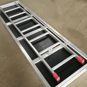 Aluminum plywood platform with trapdoor and ladder